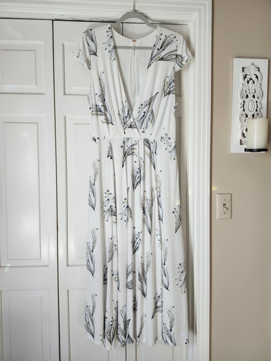 Free People Dresses & Skirts - Free People White Maxi Dress with Blue and Gold Botanical Print